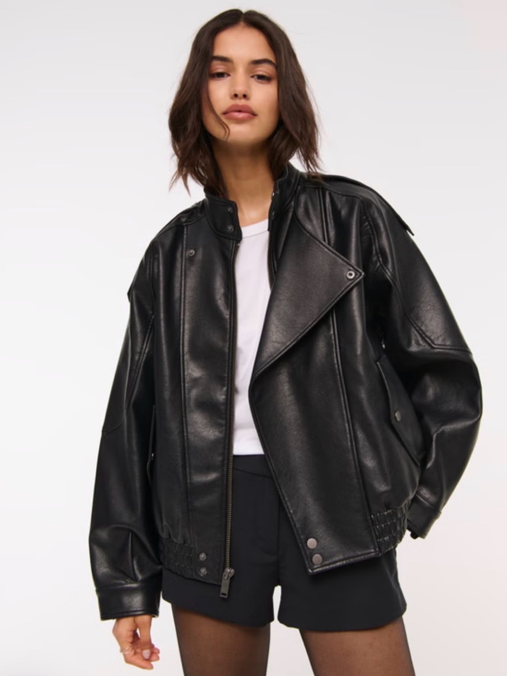 Abercrombie Black Vegan Leather Biker Jacket